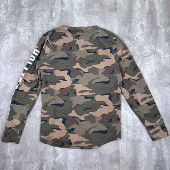 Hollister Camo Long Sleeve Shirt Mens Medium Green Logo Pullover Casual - Picture 4 of 7